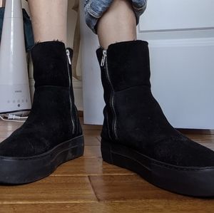 J/Slides Black Suede Faux Fur Boots Size 9